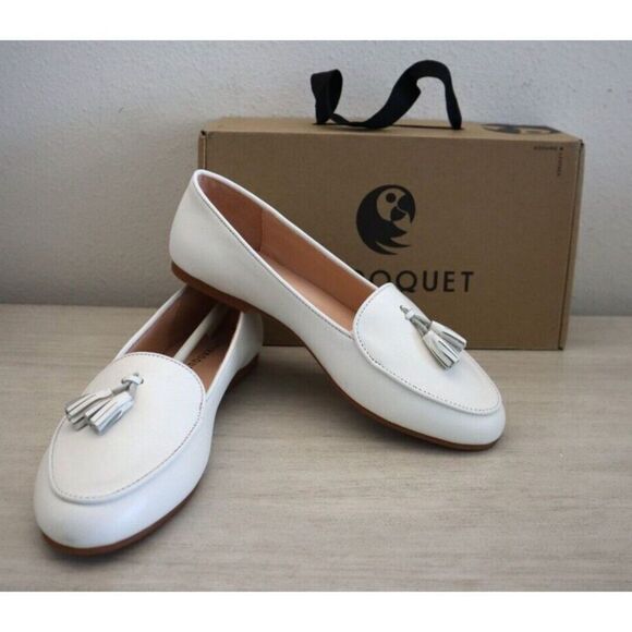 Perroquet CZSS2308 Women's Sz 38 US 7 White Genuine Leather Tassel Flats - Picture 1 of 15